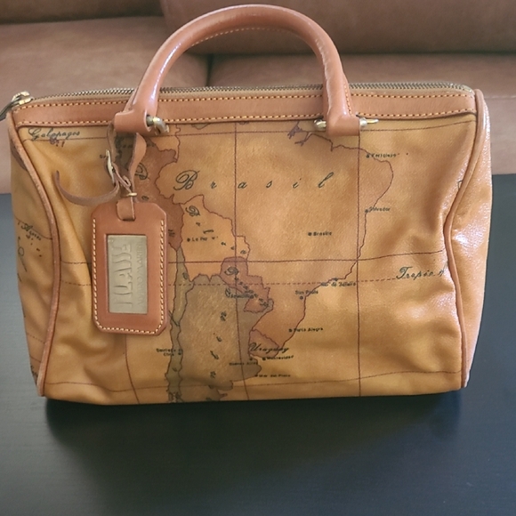 Alviero Martini Tan Map Print Boston Bag - Picture 1 of 9